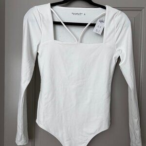 New Abercrombie and Fitch White Cute Strappy Squareneck Bodysuit Small